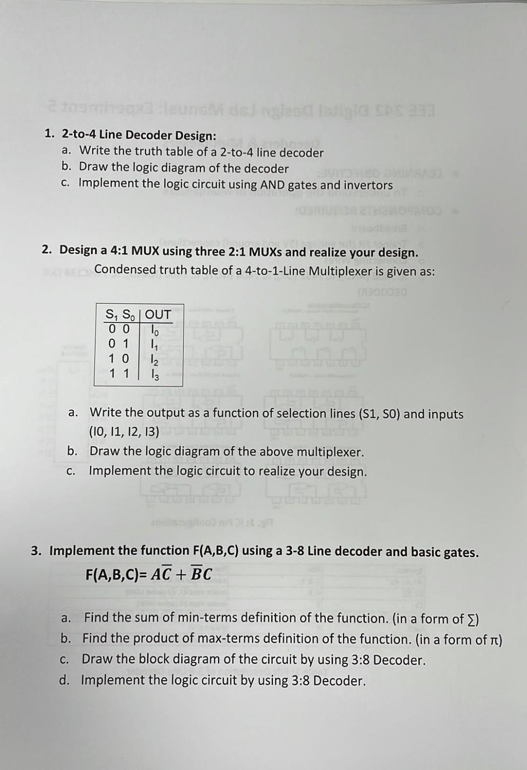 Solved 2209mh 1. 2-to-4 Line Decoder Design: a. Write the | Chegg.com