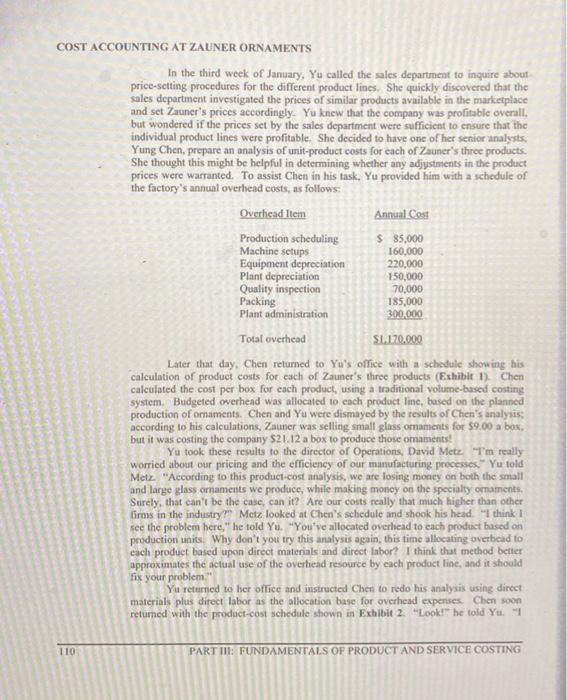 Solved Exhibit 2 ZAUNER ORNAMENTS Calculation of Product