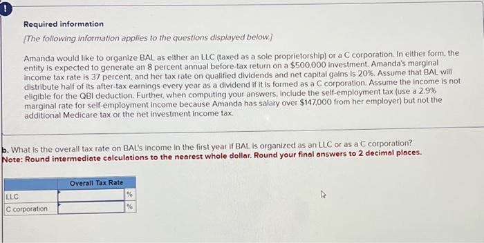 Solved Amanda Would Like To Organize BAL As Either An LLC | Chegg.com