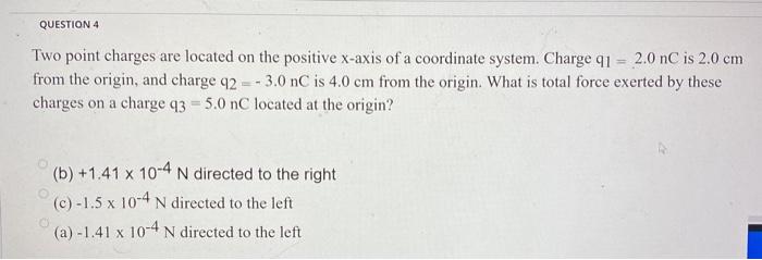 Solved QUESTION 4 Two point charges are located on the | Chegg.com