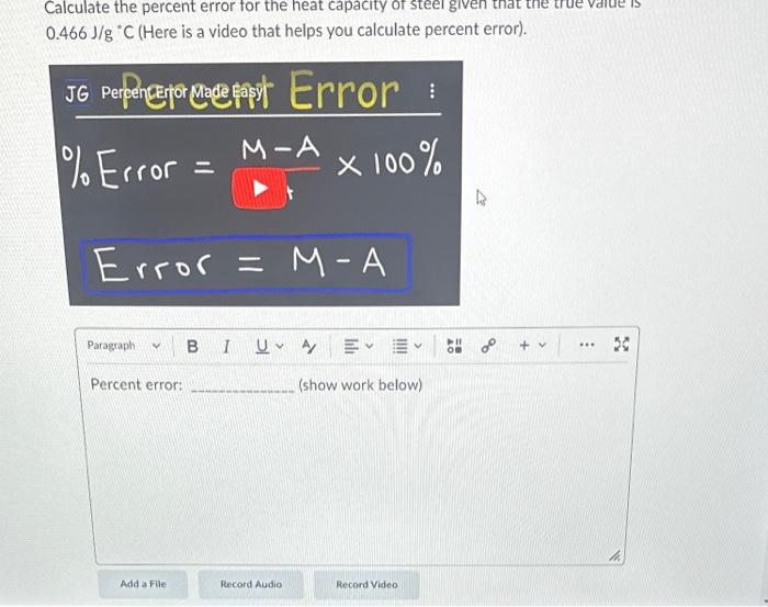 Solved Calculate The Percent Error For The Heat Capacity Of | Chegg.com