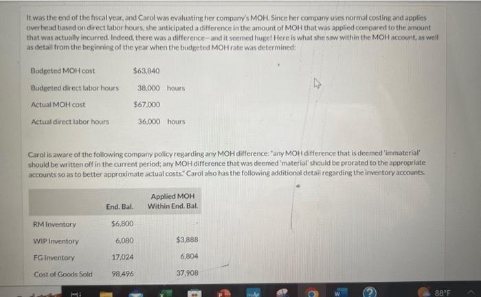Solved It was the end of the fiscal year, and Carol was | Chegg.com
