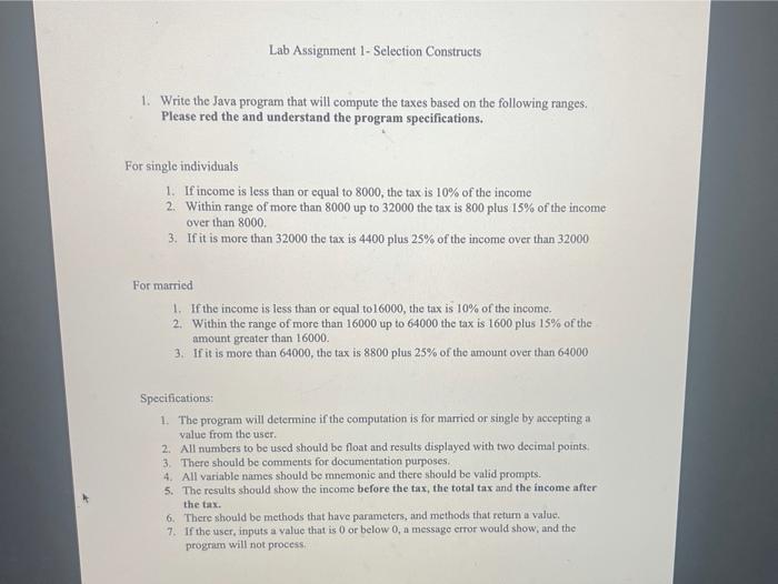 Solved Lab Assignment 1- Selection Constructs 1. Write the