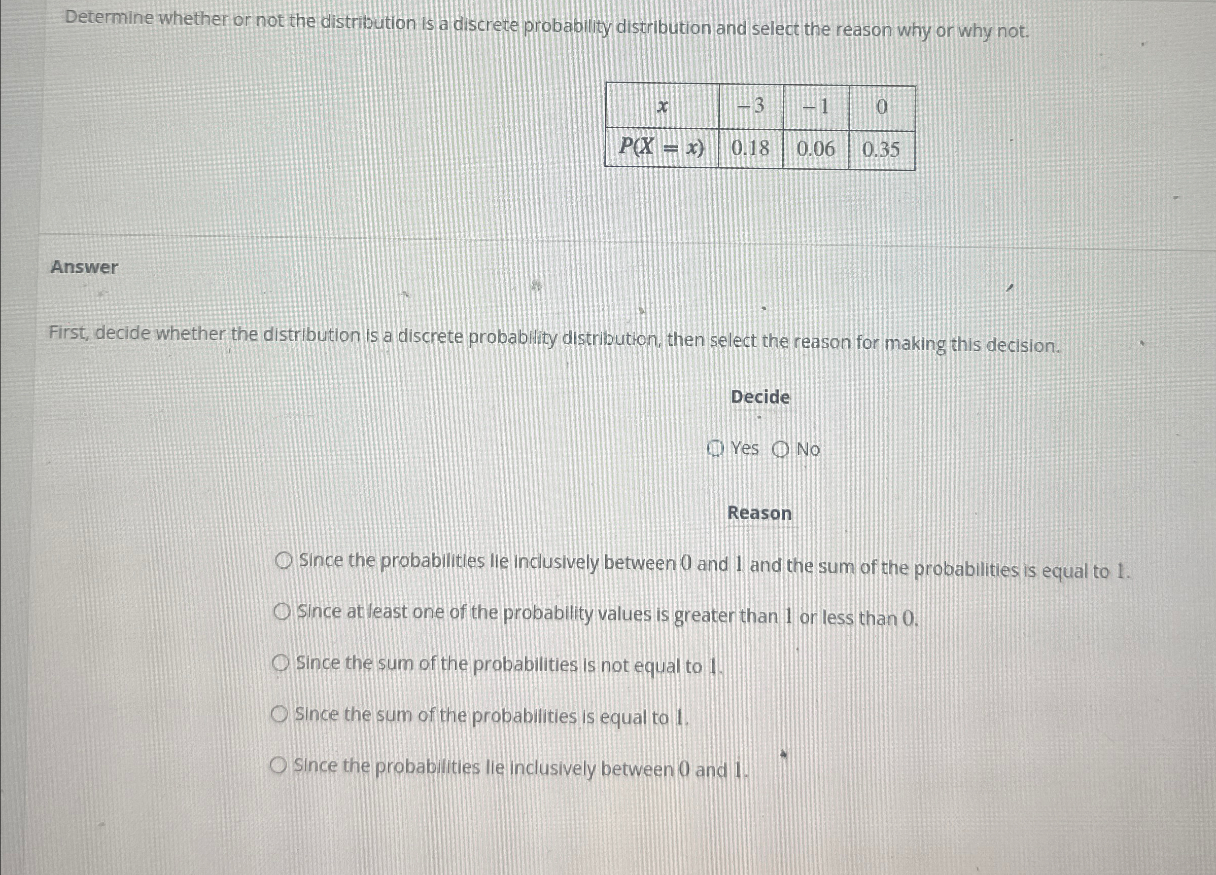Solved Determine whether or not the distribution is a | Chegg.com