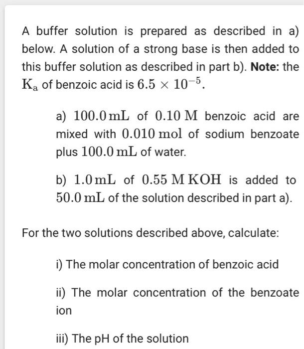 Solved A buffer solution is prepared as described in a) | Chegg.com