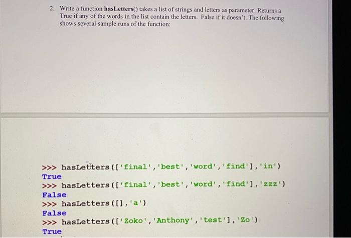 Solved 1. Write a function unique Words that takes a list of | Chegg.com