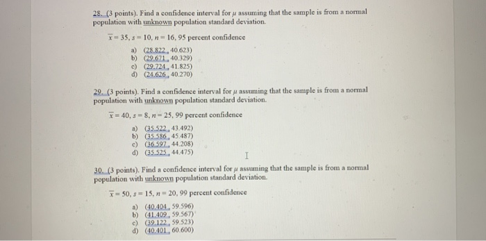 Solved 23. (3 points). Find a confidence interval for u | Chegg.com
