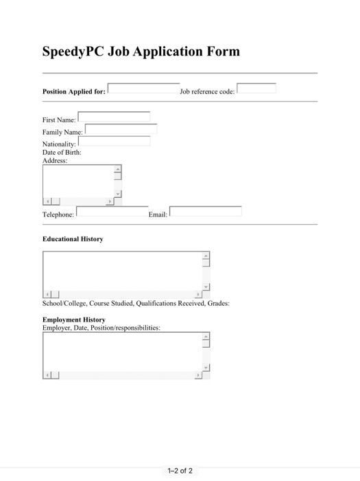 Solved Create an online job application form. The