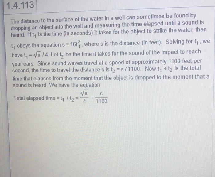 Solved 1.4.113 The distance to the surface of the water in a | Chegg.com