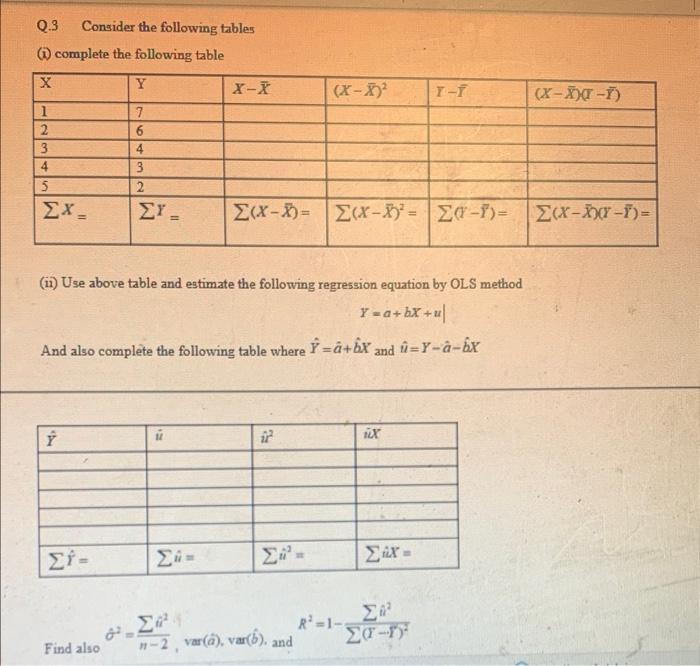 Solved Q.3 Consider The Following Tables (i) Complete The | Chegg.com ...