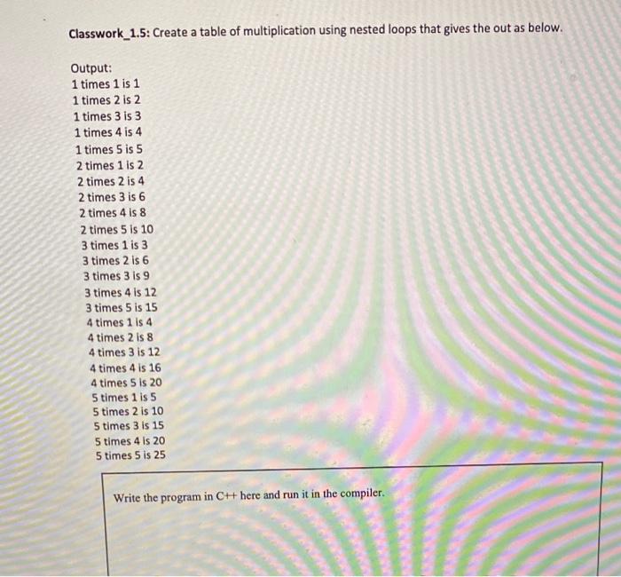 solved-classwork-1-5-create-a-table-of-multiplication-using-chegg