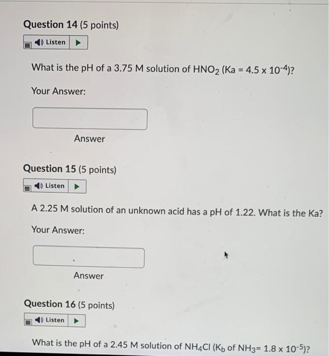 Solved Question 14 (5 points) Listen What is the pH of a | Chegg.com