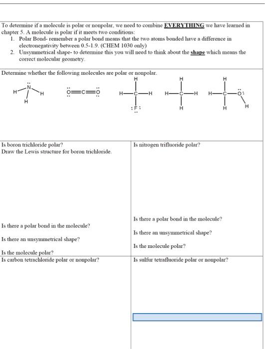 Solved To determine if a molecule is polar or nonpolar, we | Chegg.com