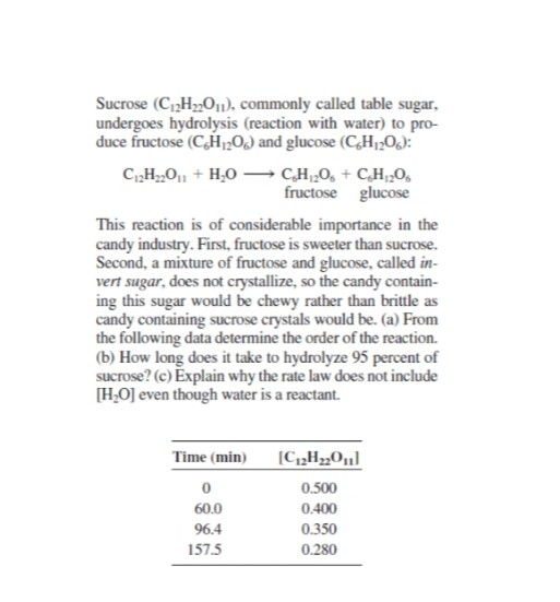 Solved Sucrose C2H2011), commonly called table sugar,