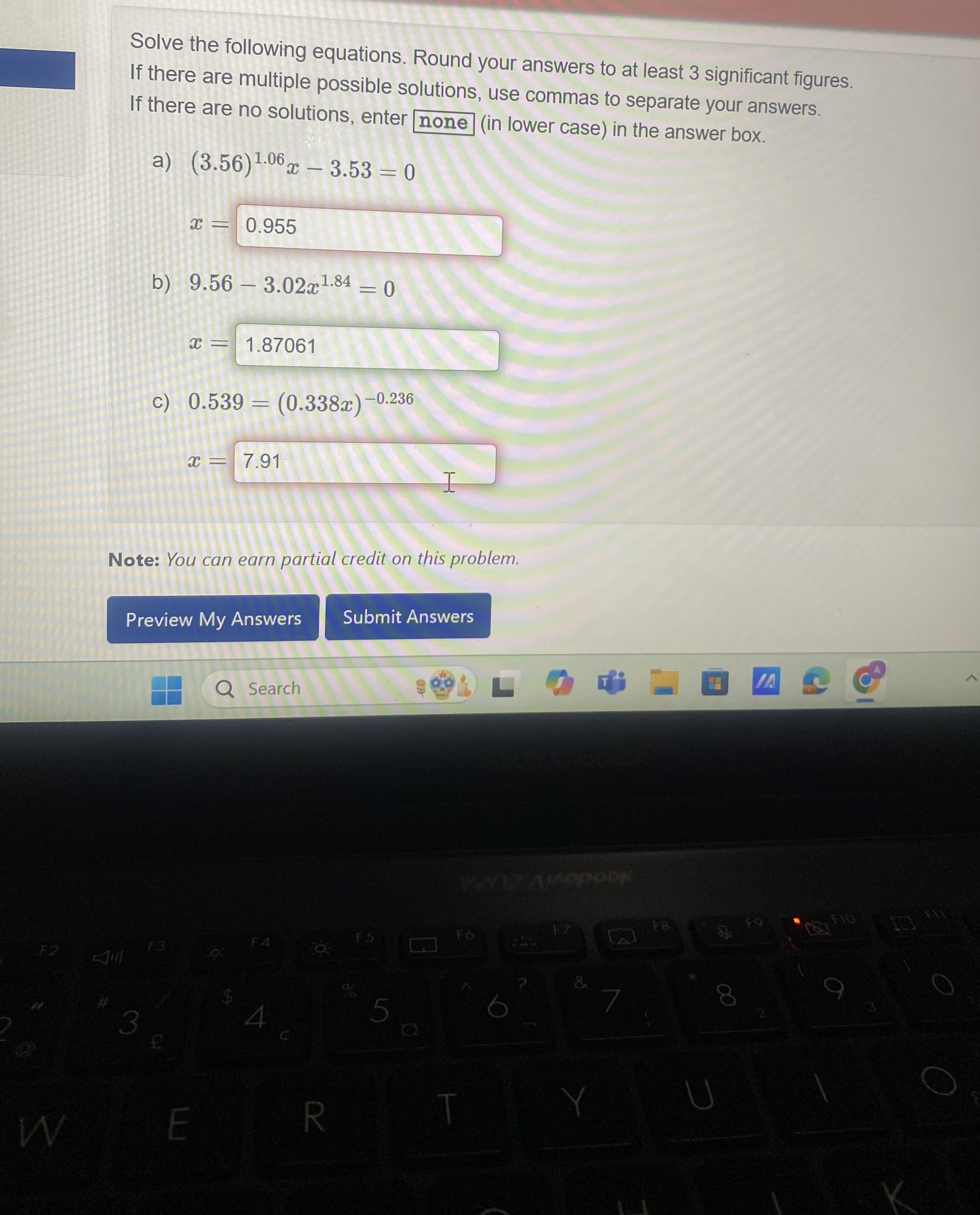 Solved Solve the following equations. Round your answers to | Chegg.com