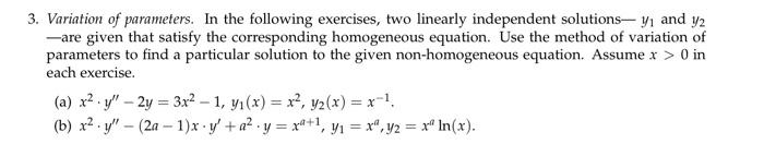 Solved 3. Variation Of Parameters. In The Following | Chegg.com