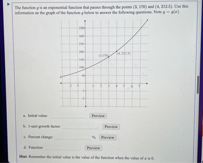 Solved The function g is an exponential function that passes | Chegg.com