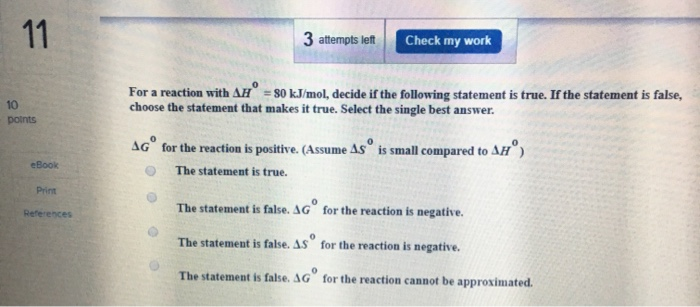 Solved 11 3 attempts left Check my work For a reaction with | Chegg.com