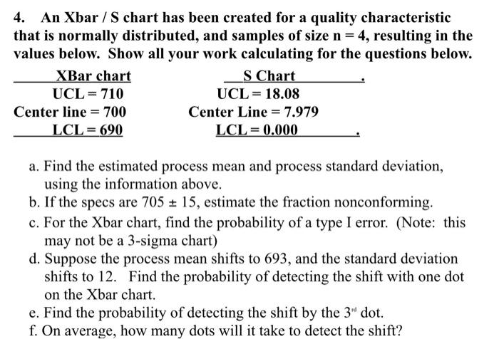 Solved 4. An Xbar / S chart has been created for a quality | Chegg.com