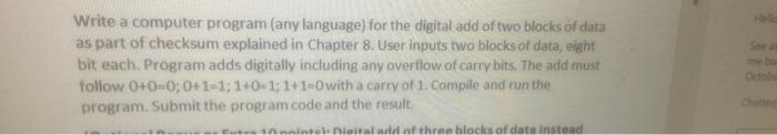 Solved Write a computer program (any language) for the | Chegg.com