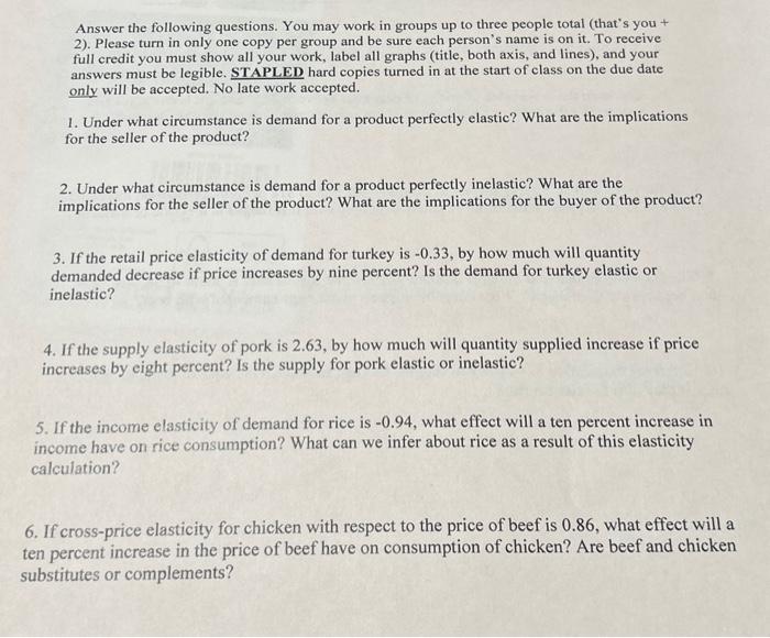 Solved Answer the following questions. You may work in | Chegg.com