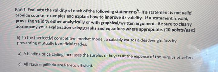 Solved Part I. Evaluate the validity of each of the | Chegg.com