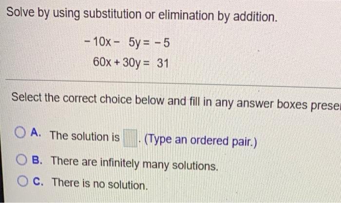 Solved Solve by using substitution or elimination by | Chegg.com