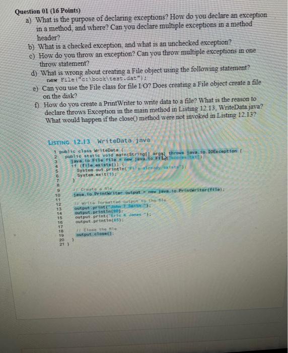Solved Question 01 (16 Points) a) What is the purpose of