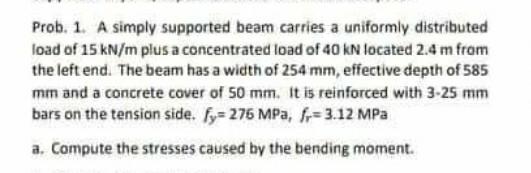 Solved Prob. 1. A simply supported beam carries a uniformly | Chegg.com