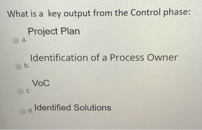 Solved What is a key output from the Control phase: Project | Chegg.com