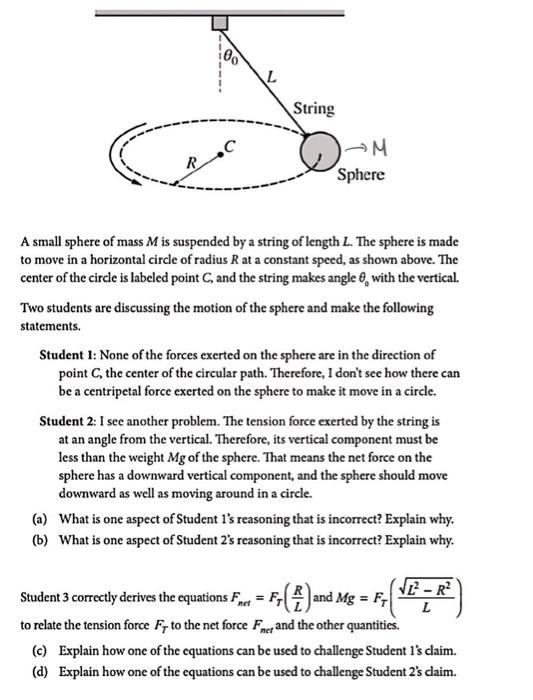 Solved A small sphere of mass M is suspended by a string of | Chegg.com
