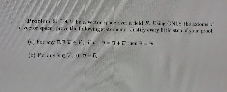 Solved Problem 5. Let V be a vector space over a field F. | Chegg.com