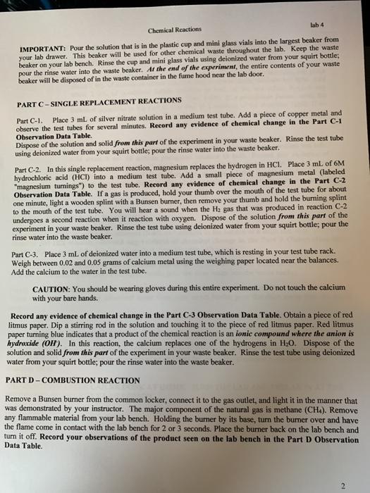 Solved Lab 4 Chemical Reactions Many chemical reactions