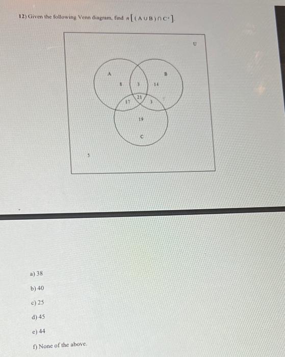 Solved 12) Given The Following Venn Diagram, Find | Chegg.com