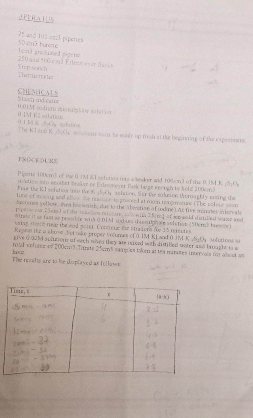 APPRATUS 25 and 100 cm3 pipettes 50 cm3 burette Icm3