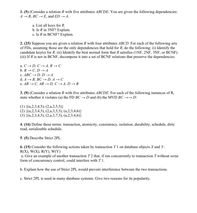 1 5 Consider A Relation Rwith Five Attributes Chegg Com
