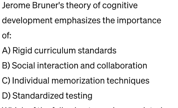 Solved Jerome Bruner's theory of cognitive development | Chegg.com