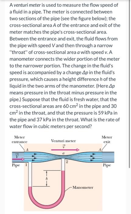 Solved A venturi meter is used to measure the flow speed of | Chegg.com