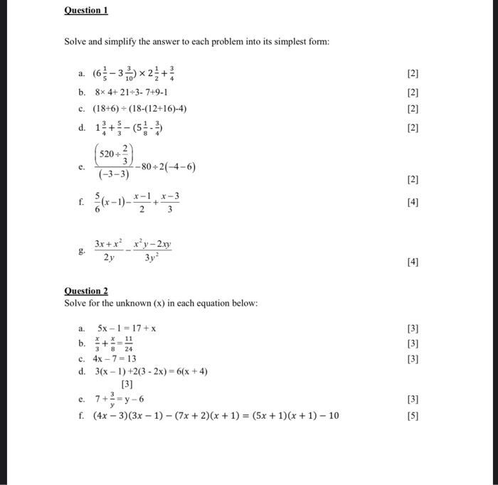 Solved Question 1 Solve And Simplify The Answer To Each Chegg Com