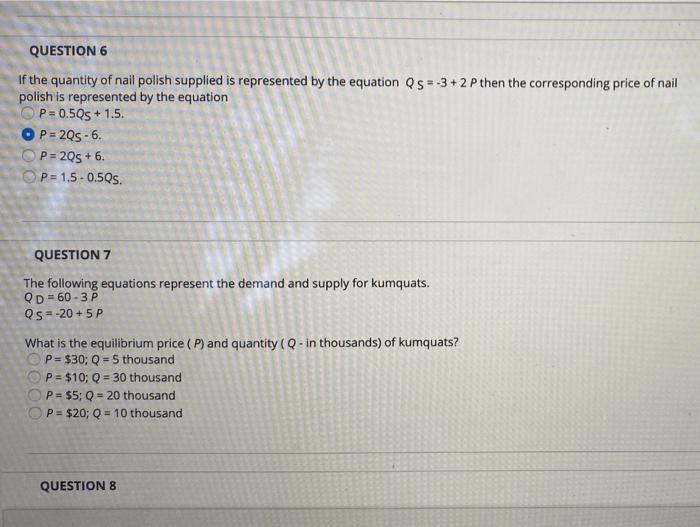 Solved QUESTION 6 If the quantity of nail polish supplied is