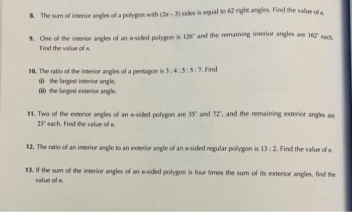 Solved 8 The Sum Of Interior Angles Of A Polygon With Chegg Com   Image