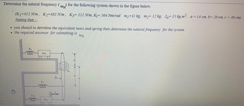 Solved Determine the natural frequency (wn for the following | Chegg.com
