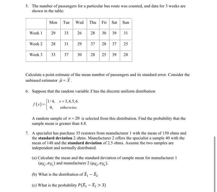 Solved 5. The number of passengers for a particular bus | Chegg.com