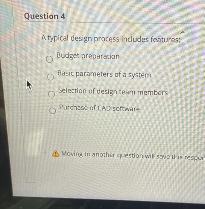 Solved Question 4 A typical design process includes | Chegg.com