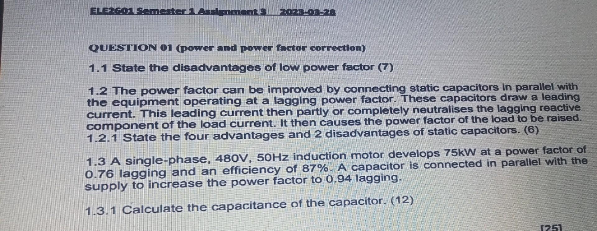 Solved QUESTION 01 (power and power factor correction) 1.1 | Chegg.com