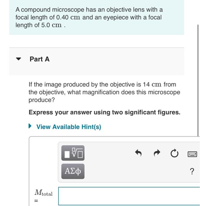 Solved A compound microscope has an objective lens with a
