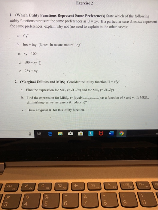 Solved Exercise 2 1. (Which Utility Functions Represent Same