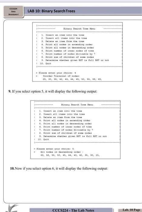 Solved C224 Data Structures LAB 10: Binary Search Trees | Chegg.com