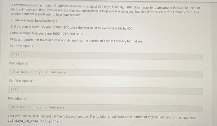 Solved A common year in the modern Gregorian Calendar Chegg com