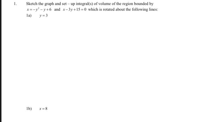 Solved Sketch the graph and set - ﻿up integral(s) ﻿of volume | Chegg.com